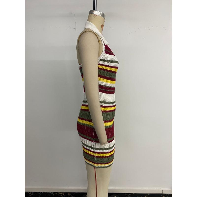Retro Slim Revers Neckholder Gestreiftes Kleid für Damen im Sommer