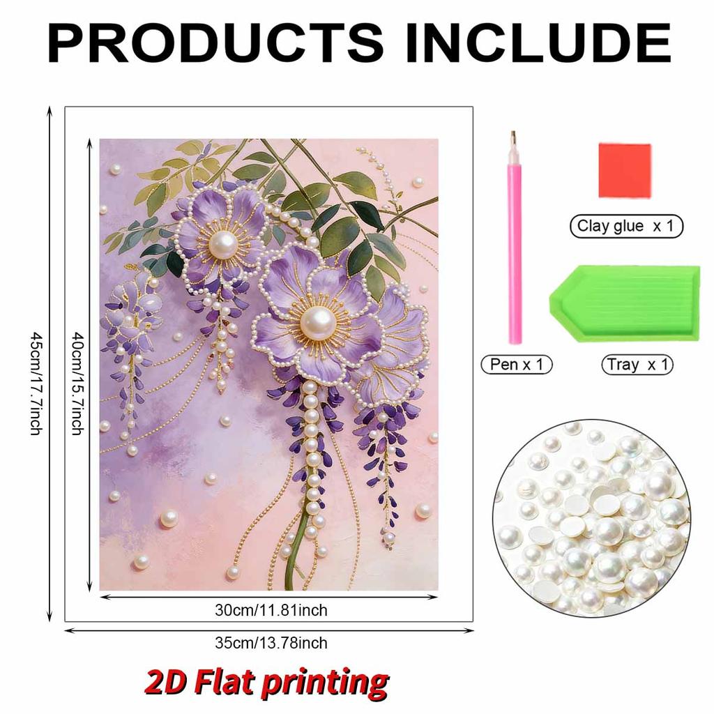 Handmade DIY Pearl Painting Purple Flowers Theme Bedroom Living Room Frameless Diy Handmade Sticky Diamond Creative Canvas Painting