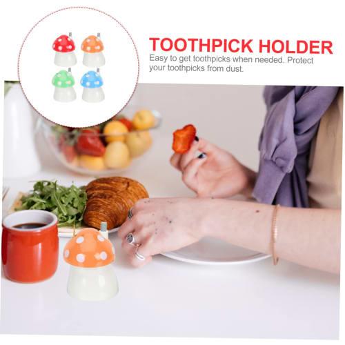 Hoement 4-Piece Dental Floss Storage Box with Mushroom-Shaped Toothpick Holder, Stylish Design for Home Use, Hotels, and Restaurants