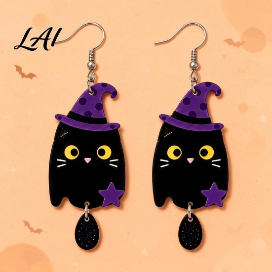 Playful Holiday Accessory Set 1 Pair 2D Acrylic Halloween Dangle Drop Earrings for Women Fun Party Favors Spooky Ghost Cat Pumpkin Earrings Costume