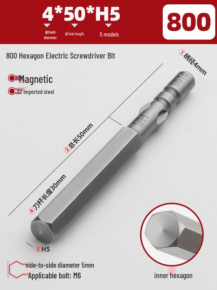 Magnetic 4mm Electric Screwdriver Bit with 800 Internal Hexagon, 5-Star Slotted, and Triangular Bit, 3C