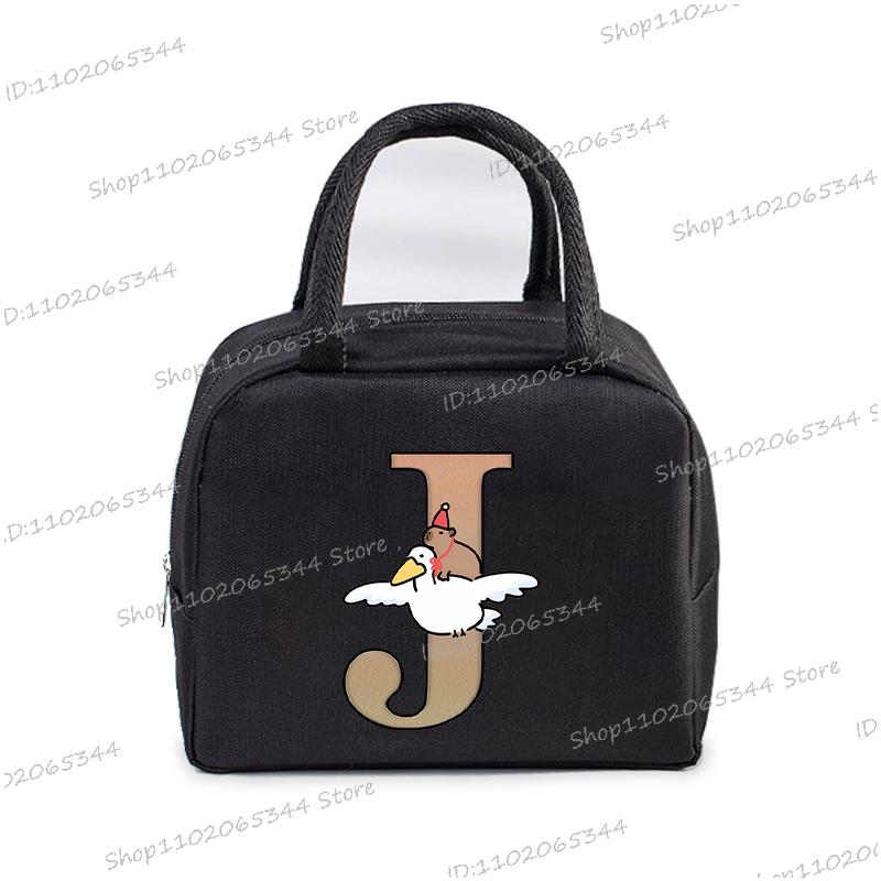 1Pc Cartoon Capybara Alphabet Portable Lunch Bag Women Men Portable Food Insulation Package Funny Capybara Letter Kid Lunch Bags