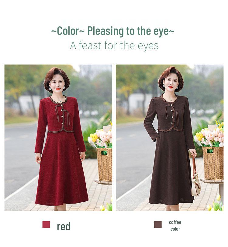 2026 Chinese Style Faux Two-Piece Spring Dress for Middle-Aged & Elderly Women