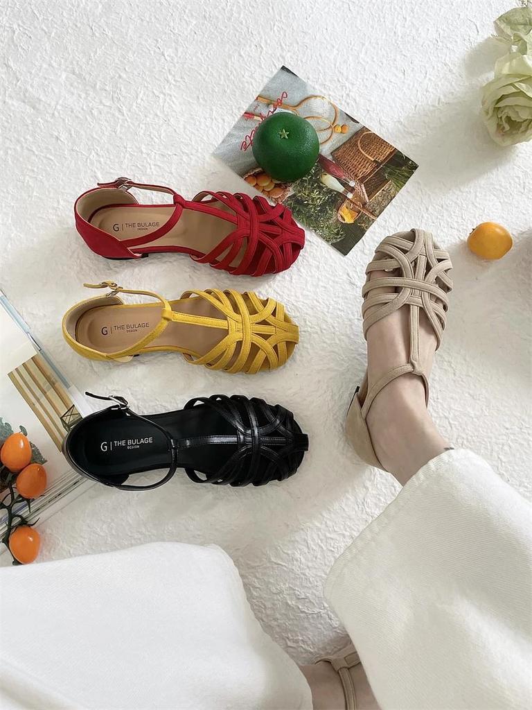 Fashion Women's Summer Hollow out Roman Buckle Sandals Flat Bottom Clog Shoes Rubber Sole Micro Fiber Upper Unisex Flats