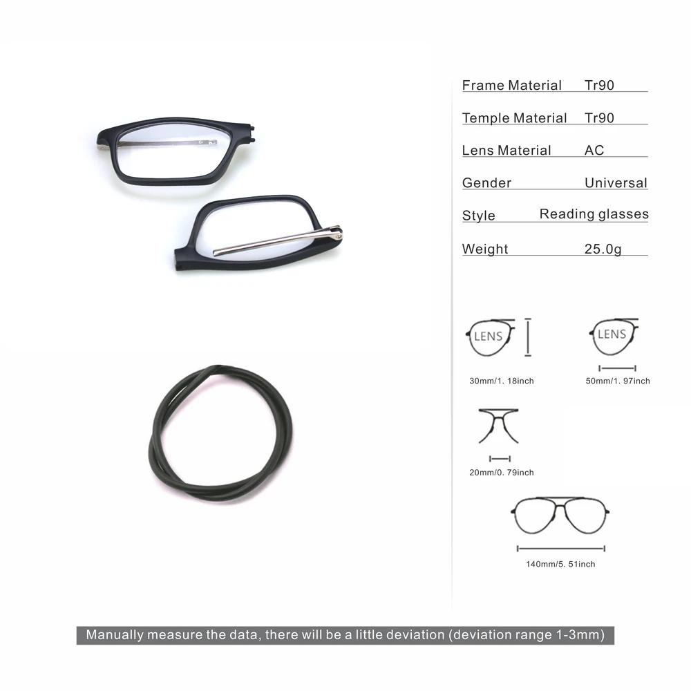 QGAOP Trendy TR90 Magnetic Reading Glasses Hanging Neck Soft Temple Presbyopic Glasses for Elderly Men Women