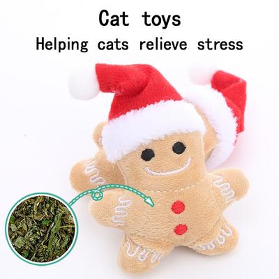 Cartoon Christmas Hat Gingerbread Man Toy for Cats