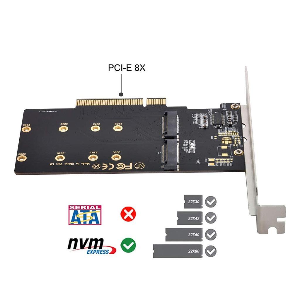 ChenYang Dual M.2 To PCIe 3.0 X8 Adapter, Dual NVME/AHCI SSD To PCI Express Expansion Card Adapter with 12cm Slot Bracket