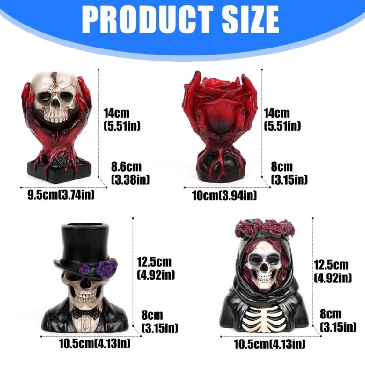 Gothic Skull Sculpture Rose Planter Resins Craft Flower Vases Container For Halloween Party Decors And Home Interior