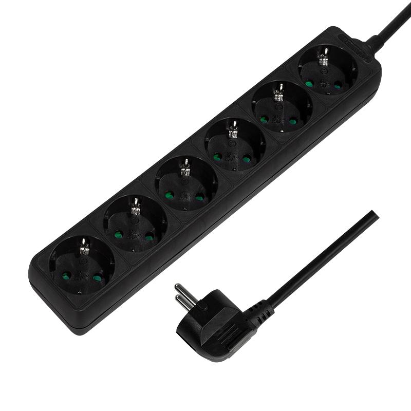 LogiLink Power Strip with 6 Sockets with Protective Contact, Black 1.5m