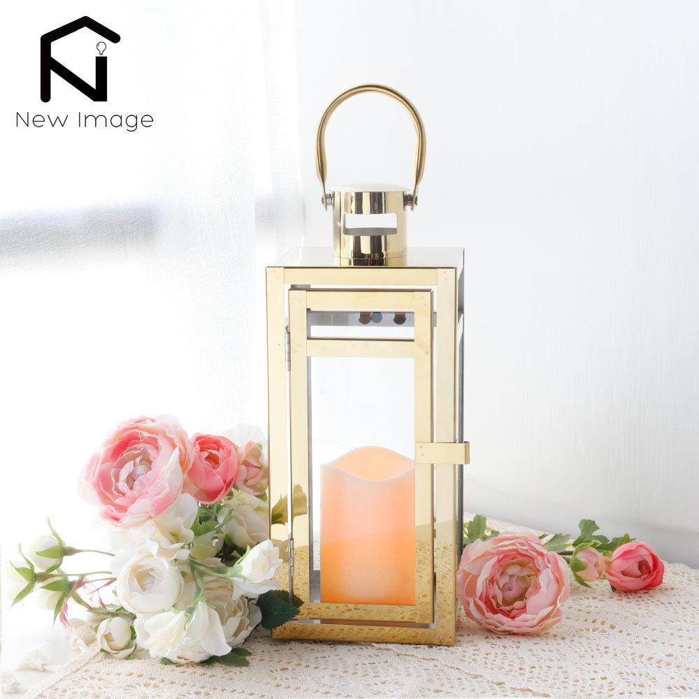 Stainless Steel Candle Holder Lanterns Gold Hanging Lantern Metal Candlestick Light for Indoor Outdoor Weddings Party Home Decor