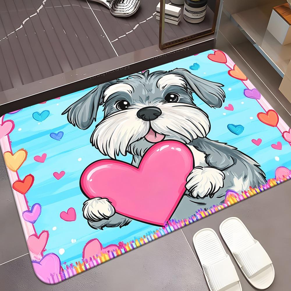 Cartoon Schnauzer high definition printing door mat - non-slip, water-absorbing microfiber polyester mat