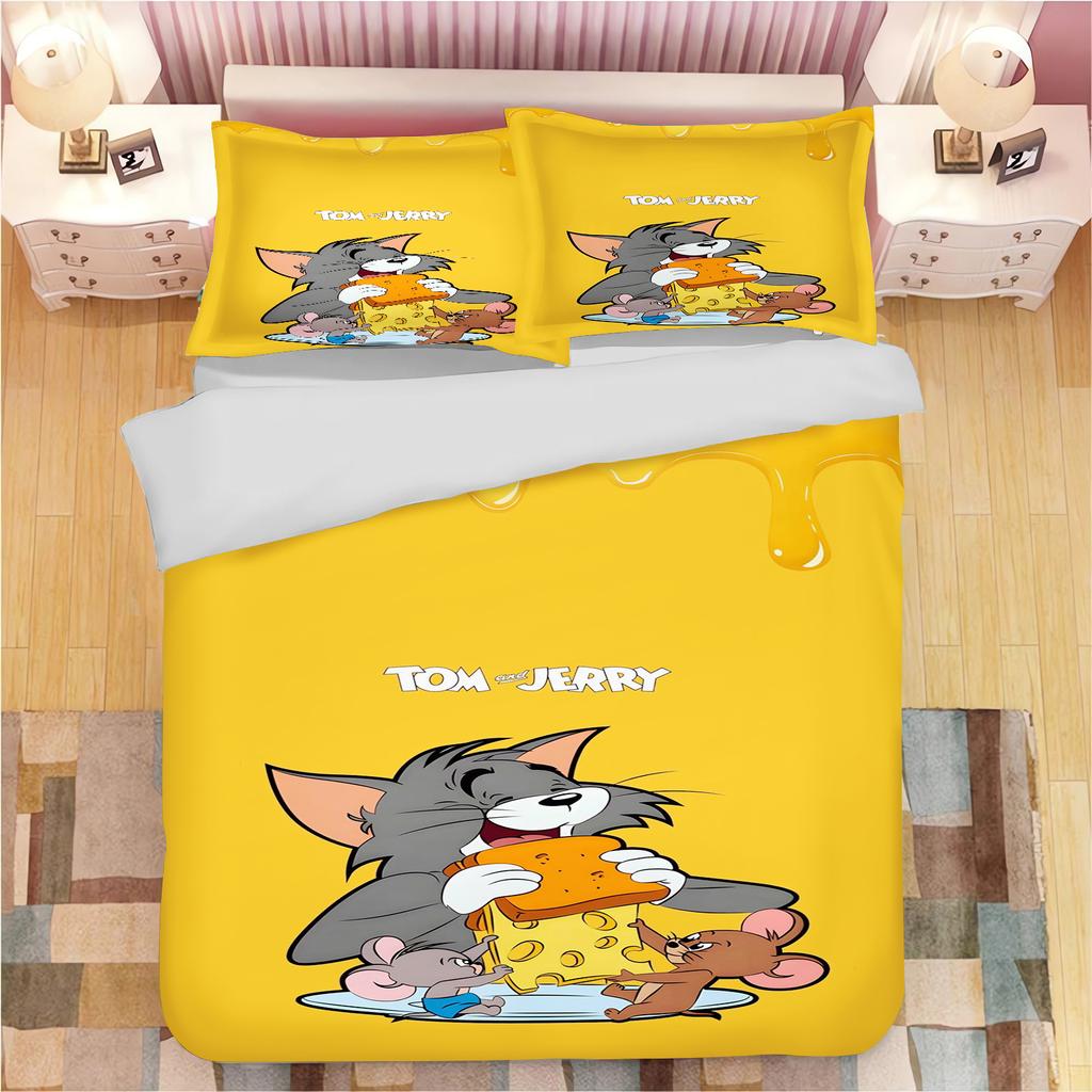 Tom and Jerry Anime Home Bedroom Comforte Nordic Polyester Material Suitable for Children and Adults 3-piece Set