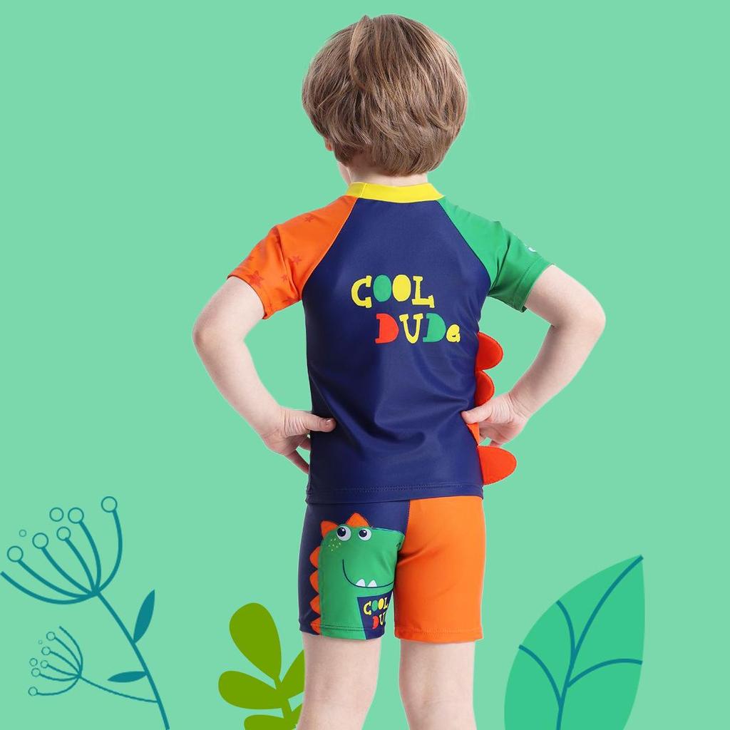 Boys' 2025 Dinosaur Print Swimsuit Set - Short-Sleeve Three-Piece Swimwear