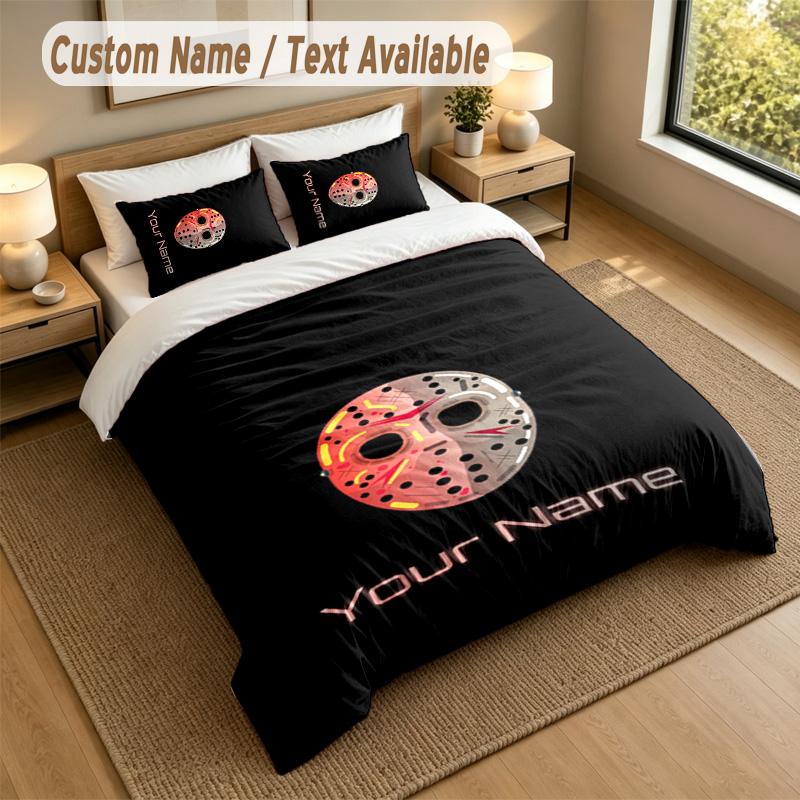 3Pcs Bedding Set Custom Name Text, 1 Sheet 2 Pillowcases Home Bed DecorFriday the 13th Jason Voorhees