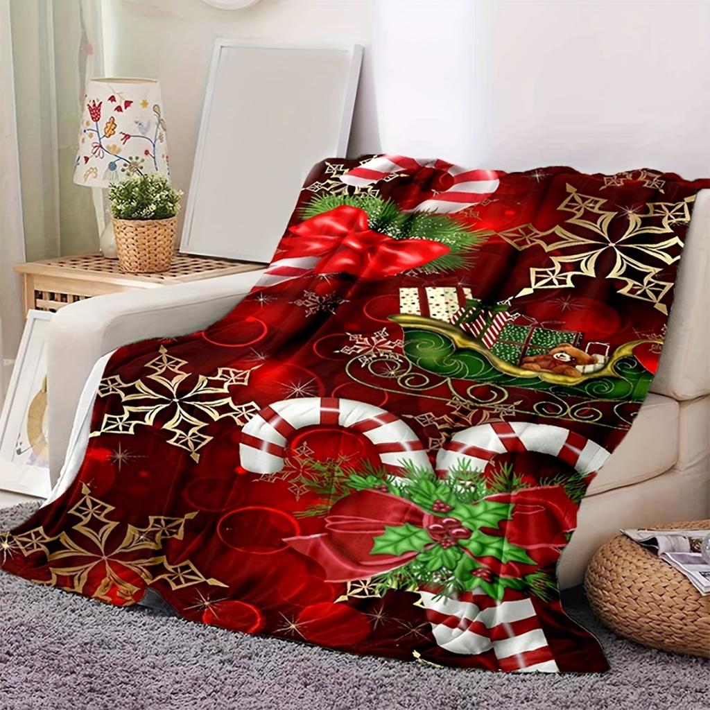 1pc Red Christmas Blanket Candy Snowflake Printed Skin-Friendly Soft Blanket Washable 2025 New for Home Christmas Decoration