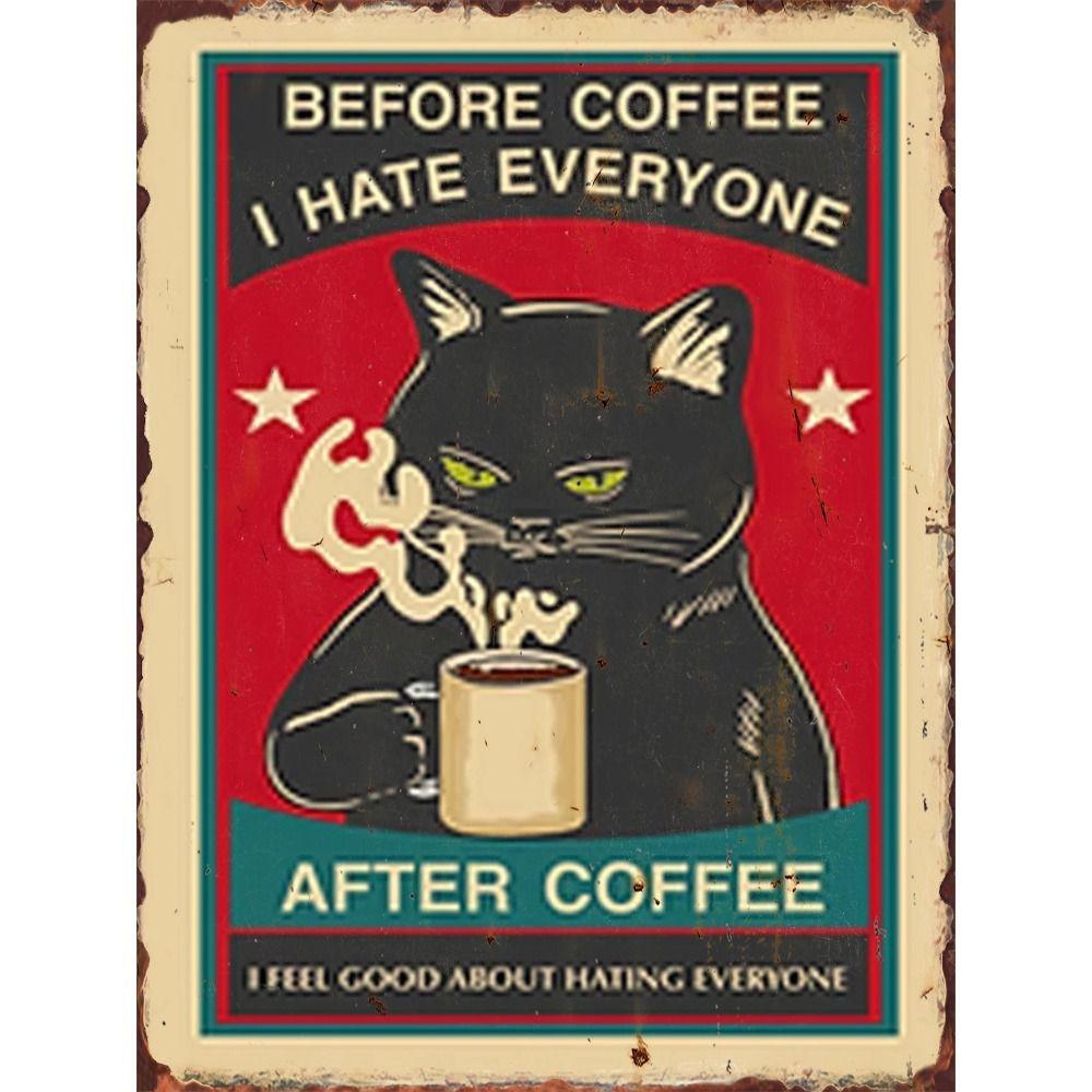 Retro Katze Kaffee Metallblechschild Wanddeko Vintage Küchenkunst 20x30 cm