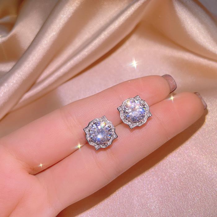 Ms Fashion Exquisite Zircon Geometric Earrings Necklace Adjustable Ring Three Piece Set