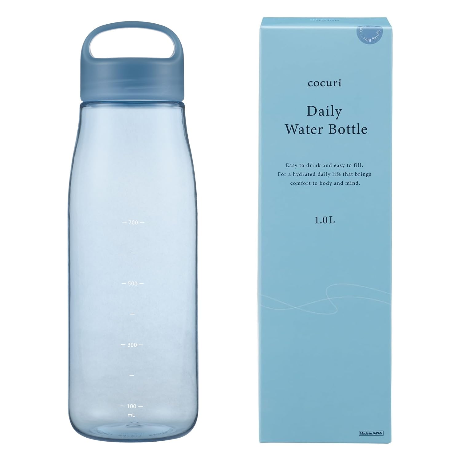

marna Daily Water Bottle, 1L, with Graduated Indications (Made in JapanWeb Exclusive), Glass-Like Smooth Mouth, Lightweight, Dishwasher Safe, Easy to