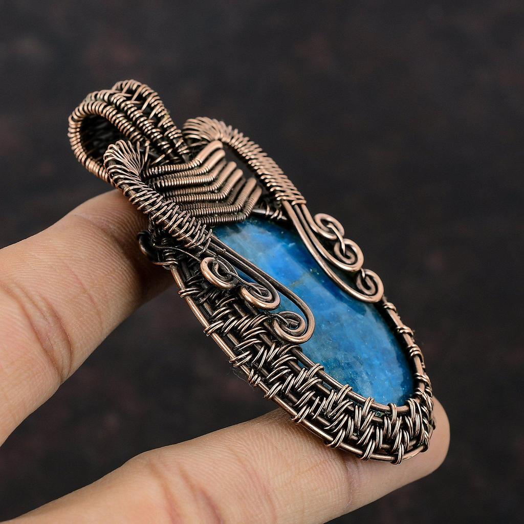Neon Apatite Gemstone Pendant Copper Wire Wrapped Pendant Handmade Neon Apatite Jewelry Dainty Pendant Copper Wire Wrap Jewelry Gift For Mom