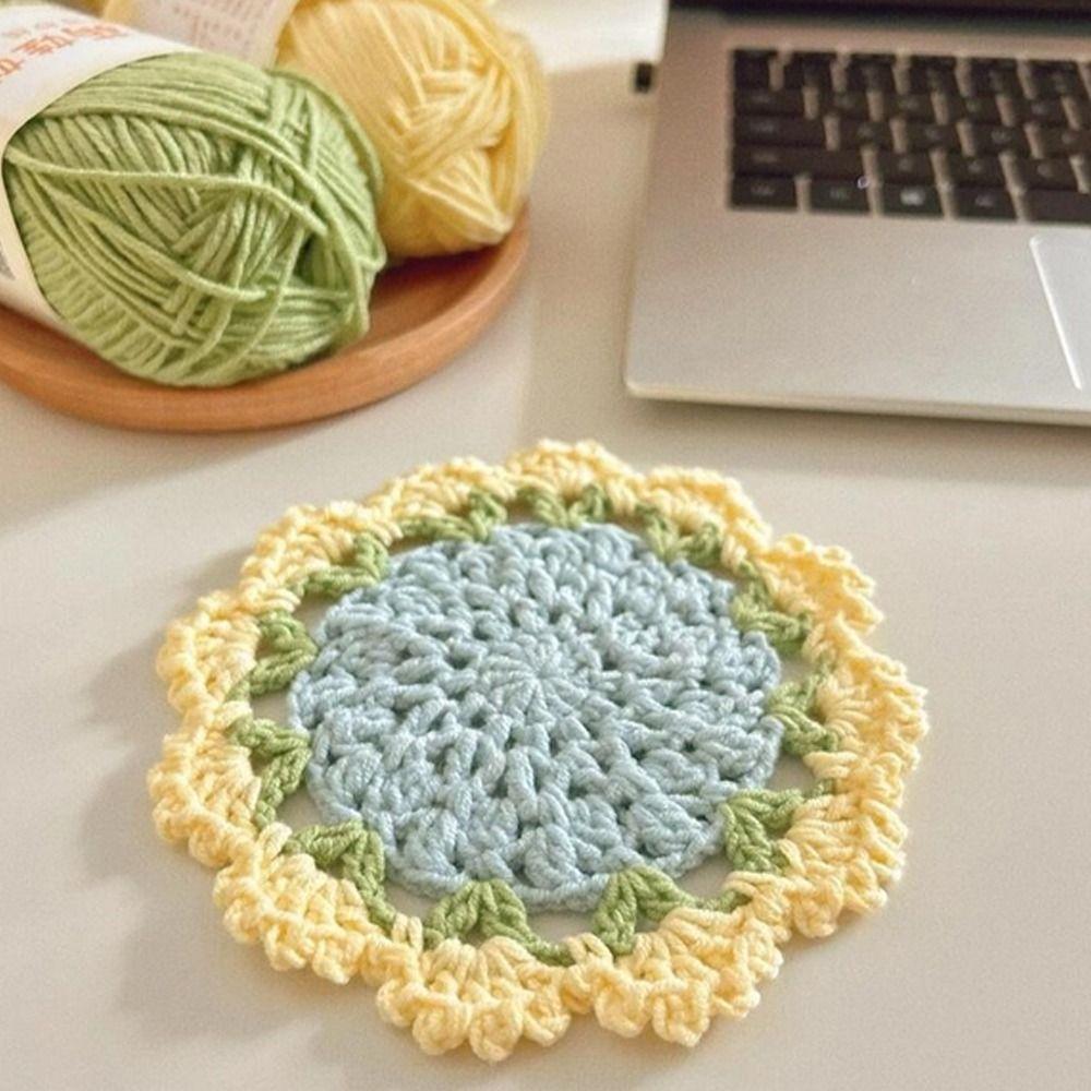 Fashion Crochet Floral Coasters Round Flower Platemat Insulation Pads  Home Dining Table Decor
