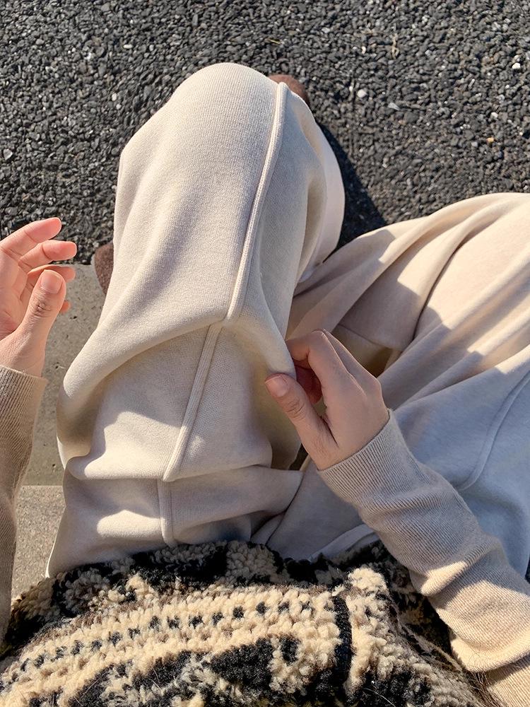 Gray Fluffy High-Waist Women s Autumn/Winter Wide-Leg Wool Pants L