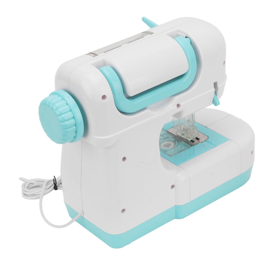 Sewing Machine Toy Blue Portable Mini Simulation Double Stitch Sewing Machine with Lower Thread for