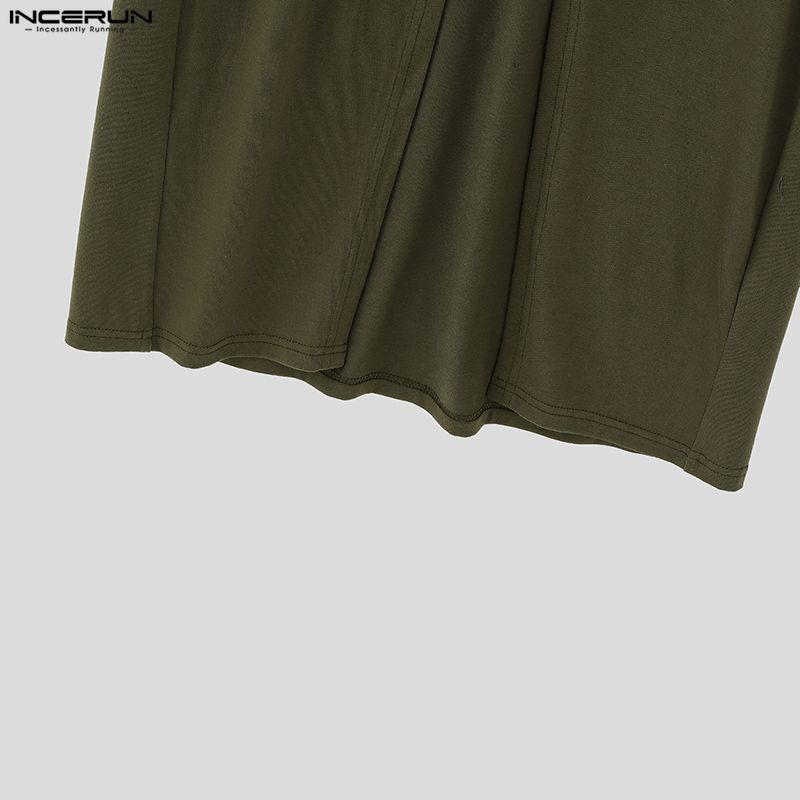 INCERUN Men Stitching Stand Neck Long Sleeve Zip-up High Splits Long Cardigan Coats