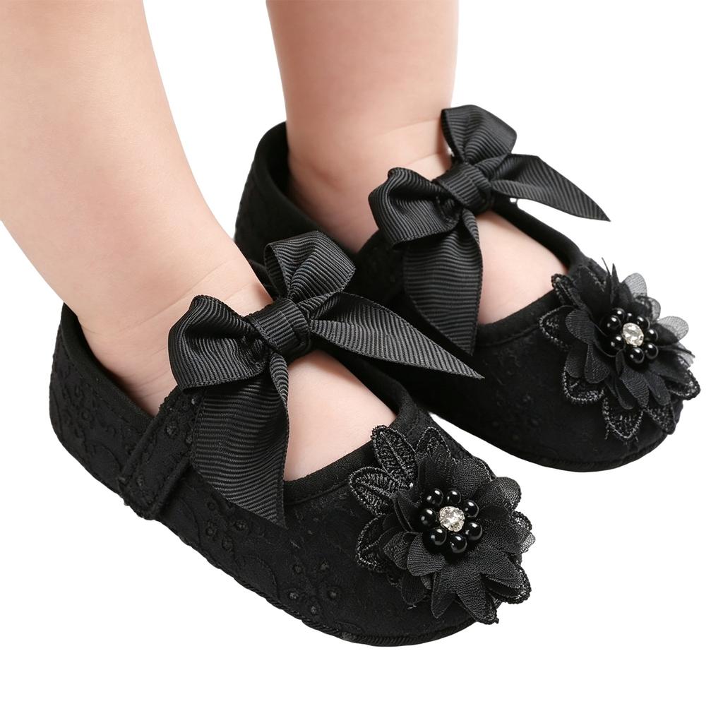Baby Soft Sole Shoes for Infants Toddler First Walkers Lightweight Comfortable Breathable Material with Decorative Bow and Flower Design