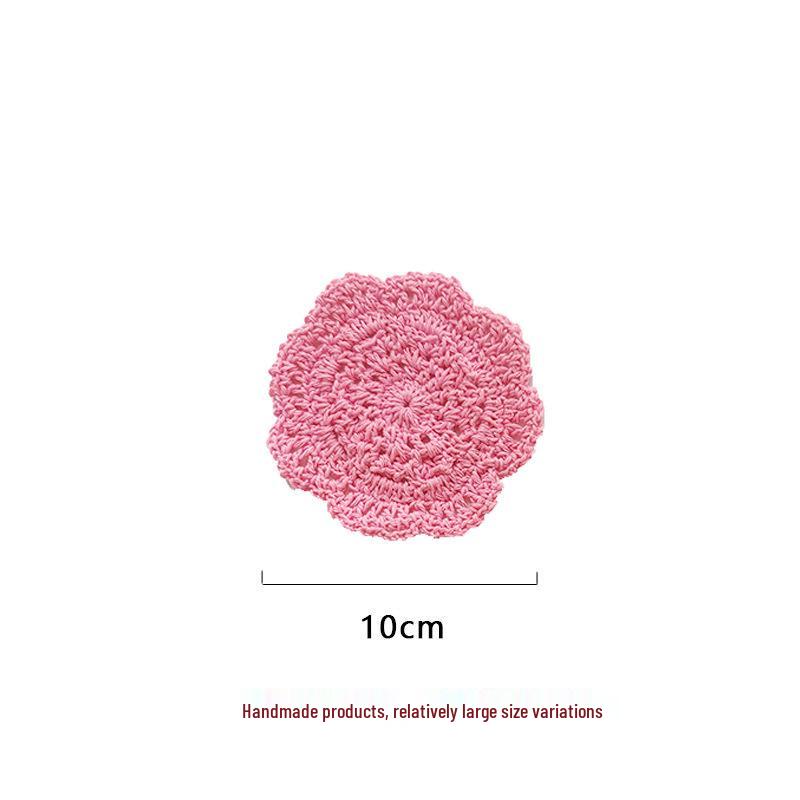 Beige Hand-Crocheted Cotton Fabric Insulation Coaster & Placemat with Large Hollow Lace Design
