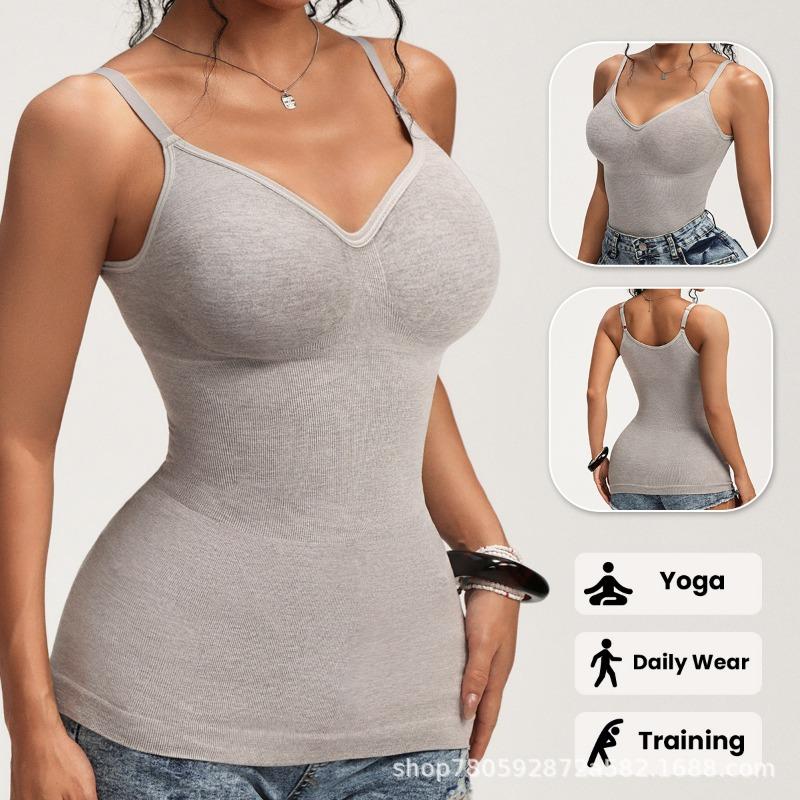 Women's White Seamless Shaping Camisole Deep V Neck Tummy Control Shapewear Tank Top