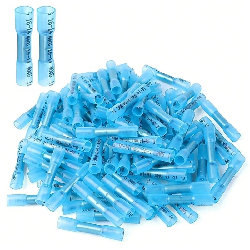 100 Counts Shrinkable Wire Joiners Water Resistant Waterproof Butt Connectors for Home Electrical & Vehicle Repairs