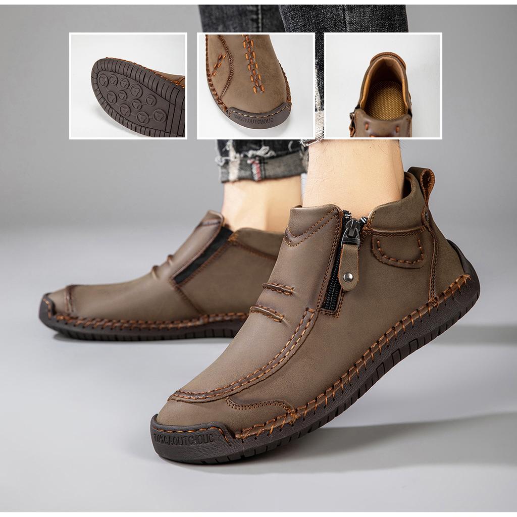 New Autumn Handmade Leather Men Boots Outdoor Design Sneakers Man Breathable Casual Leather Shoes Men Ankle Boots Fall Plus Size