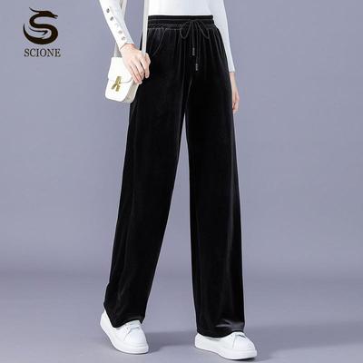 Women's Pants Gold Velvet Wide-leg Pants High Waist Straight-leg Pants Drape Trousers Casual Pants