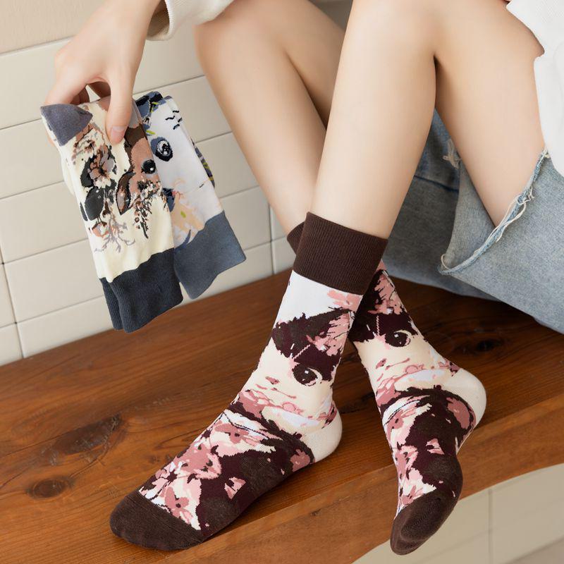 Women's Trendy Autumn Mid-Tube Socks - Cartoon Animal Designs (Panda, Deer, Cat)