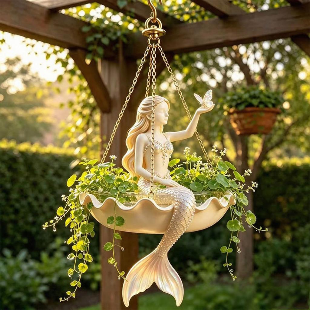 Hängender Blumentopf für Sukkulenten Feen-Balletttänzerin Meerjungfrauen-Blumentopf, Dekorative Harz-Blumenvase mit Metallkette, Boho-Stil Außenbereich Innenbereich