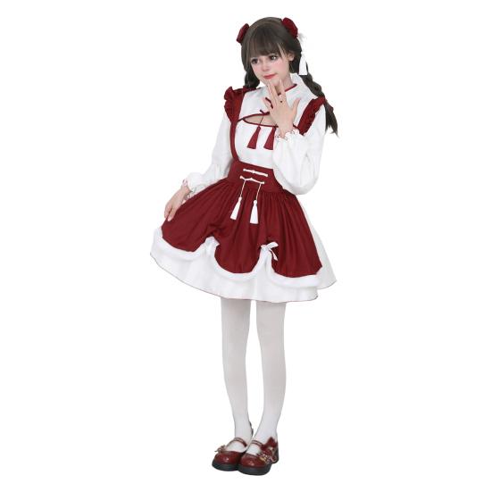 Cosplay Dress Lolita Maid Style Role Play Dress Hollow Out Shirring Contrast