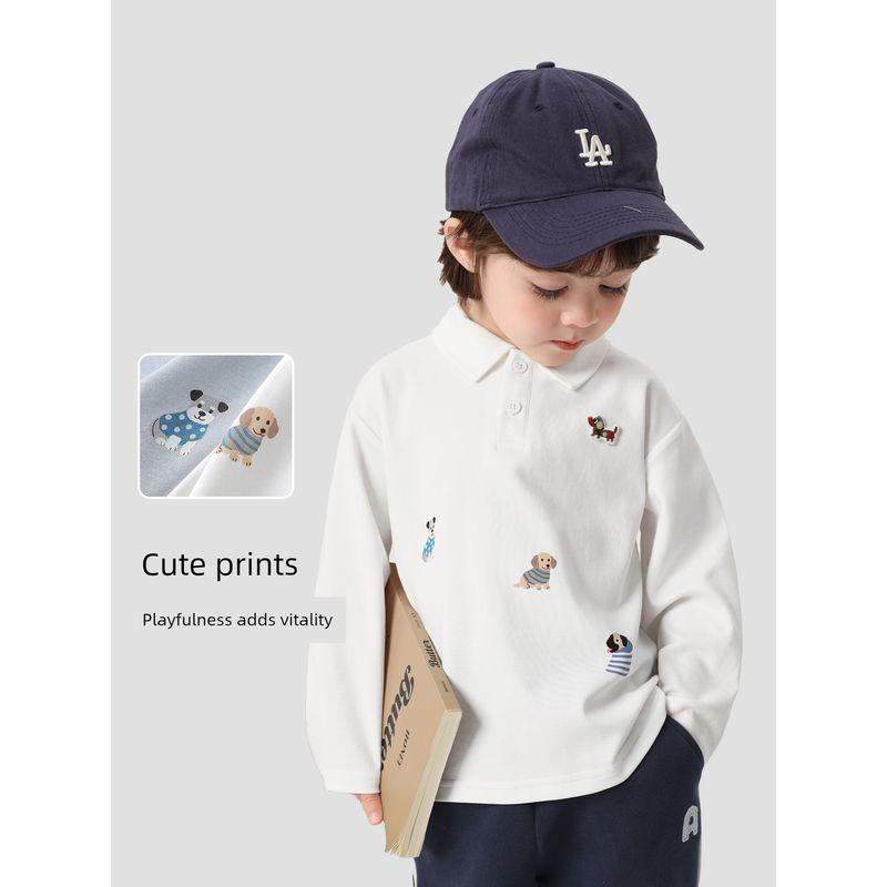 Right European Style Boys' Cartoon Puppy Long-Sleeve Polo Shirt, New Autumn Children's Clothing Top, Kids' Toddler Autumn Trendy Style