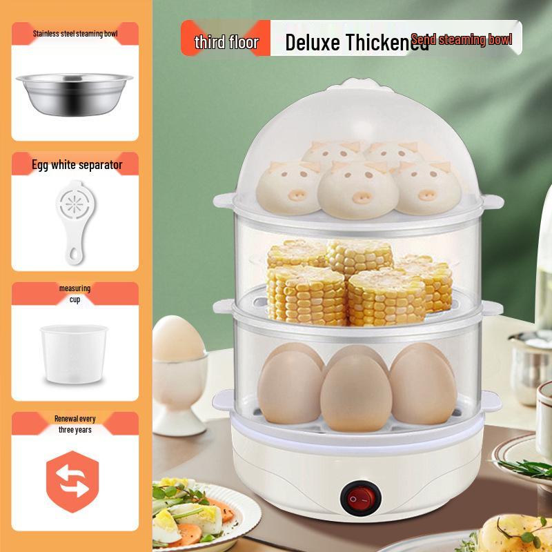 Multifunctional Egg Steamer: Multi-layer Breakfast Machine with Anti-Dry Burning Feature and Automatic Power Off, Mini Egg Boiling Pot.