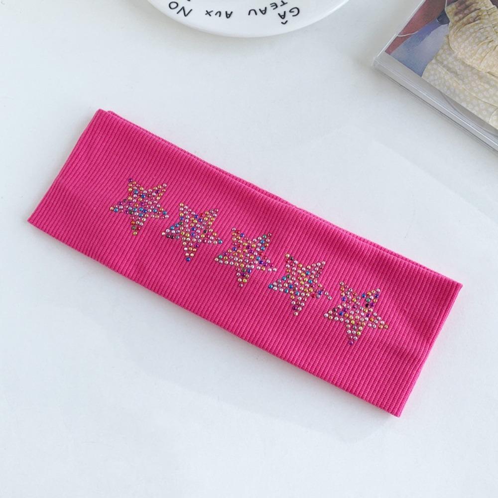 Non Slip Rhinestone Star Headband Elastic Stretchy Sweatband Y2K Knit Hair Band Daily Wear
