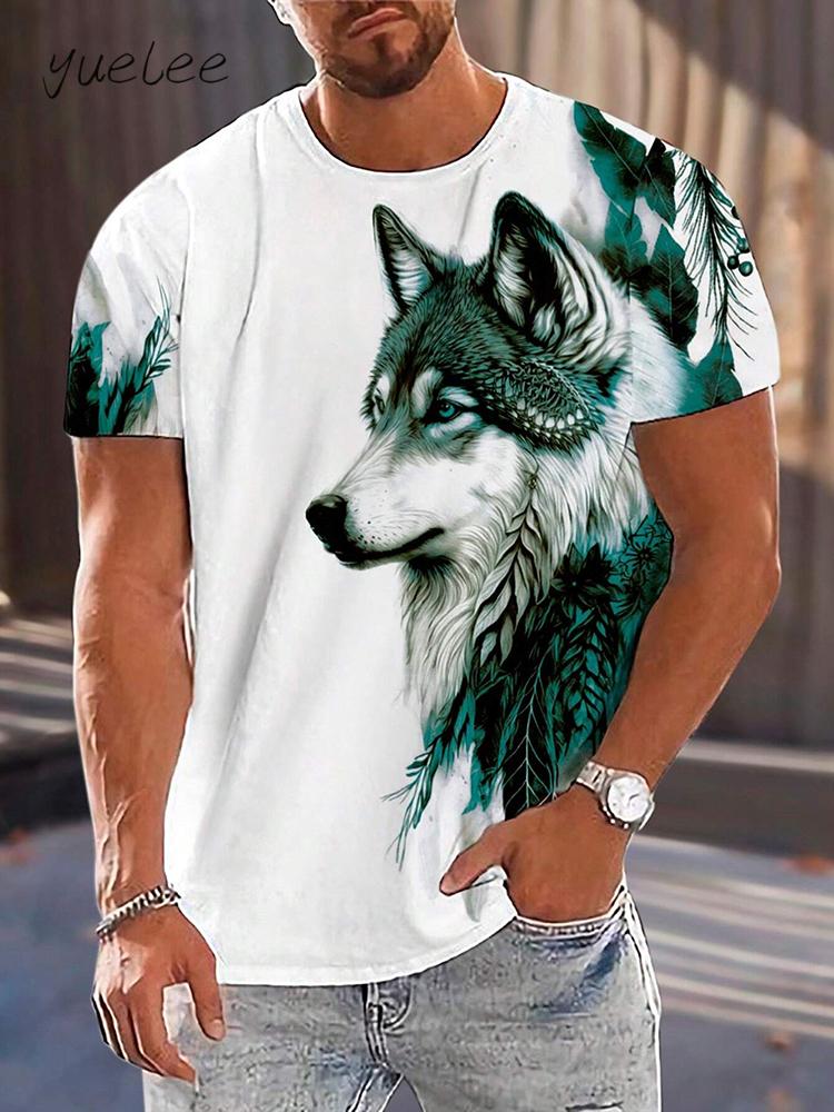 Summer 3D Wolf Pattern T-Shirts for Men Men's Short Sleeve Tee Round Neck Men's Tops Fashion Currents Oversized Men's T-Shirt