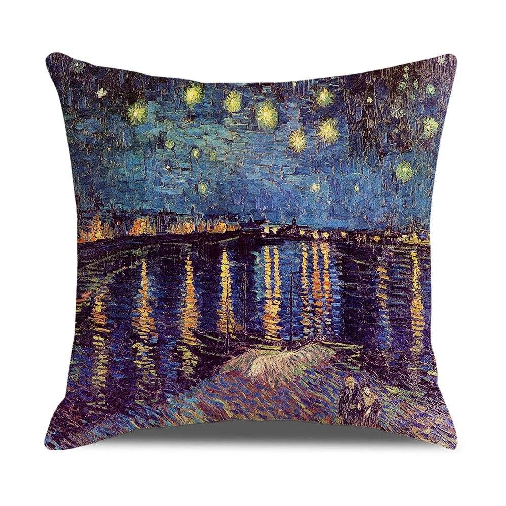 Vintage Art Cushion Cover Van Gogh Oil Painting Pillowcase Living Room Sofa Decoration Pillowcase