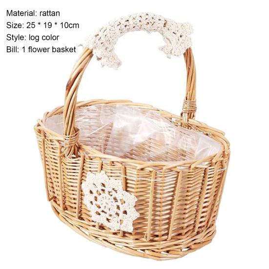 Flower Basket Braided Design Flower Print Widely Applied Creative Tote Picnic Weaving Basket for Wedding
