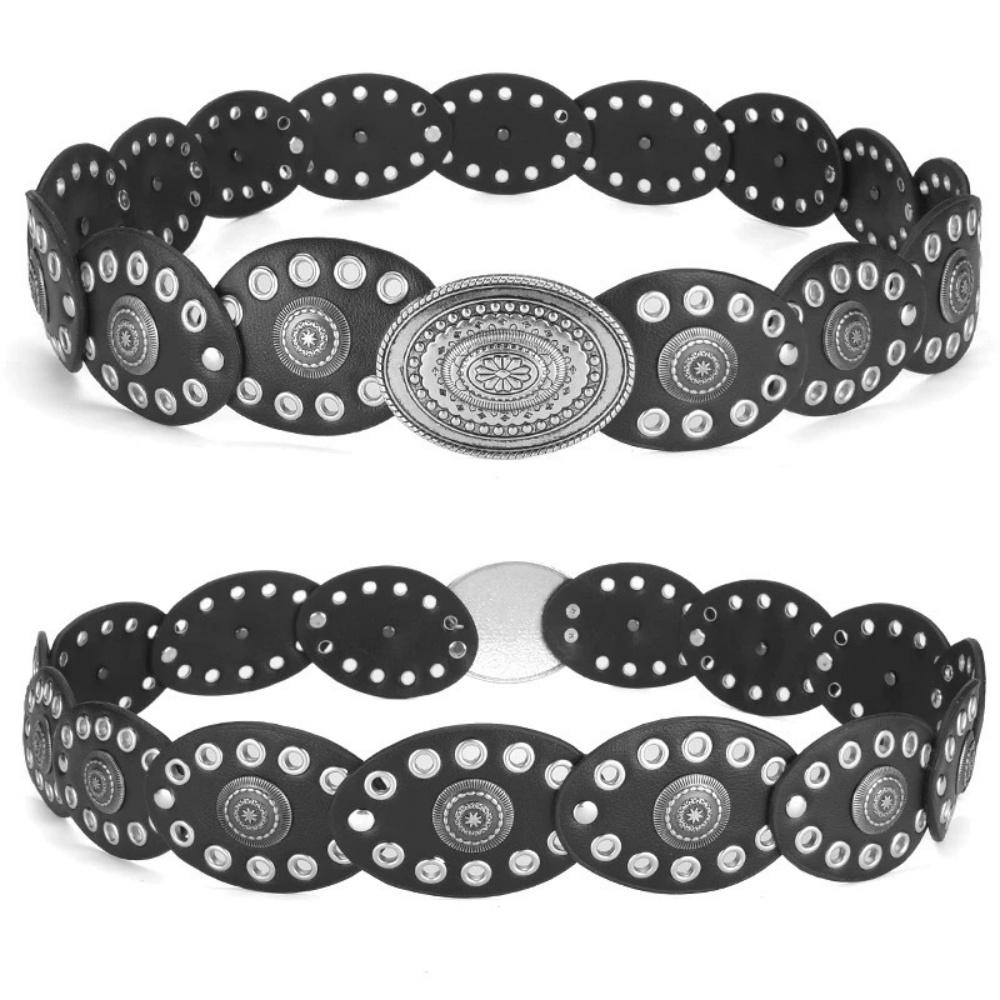 Vintage Western Belt Vintage Pu Leather Waistband Steampunk Wide Waist Belt Western Large Round Buckle Belt For Themed Party
