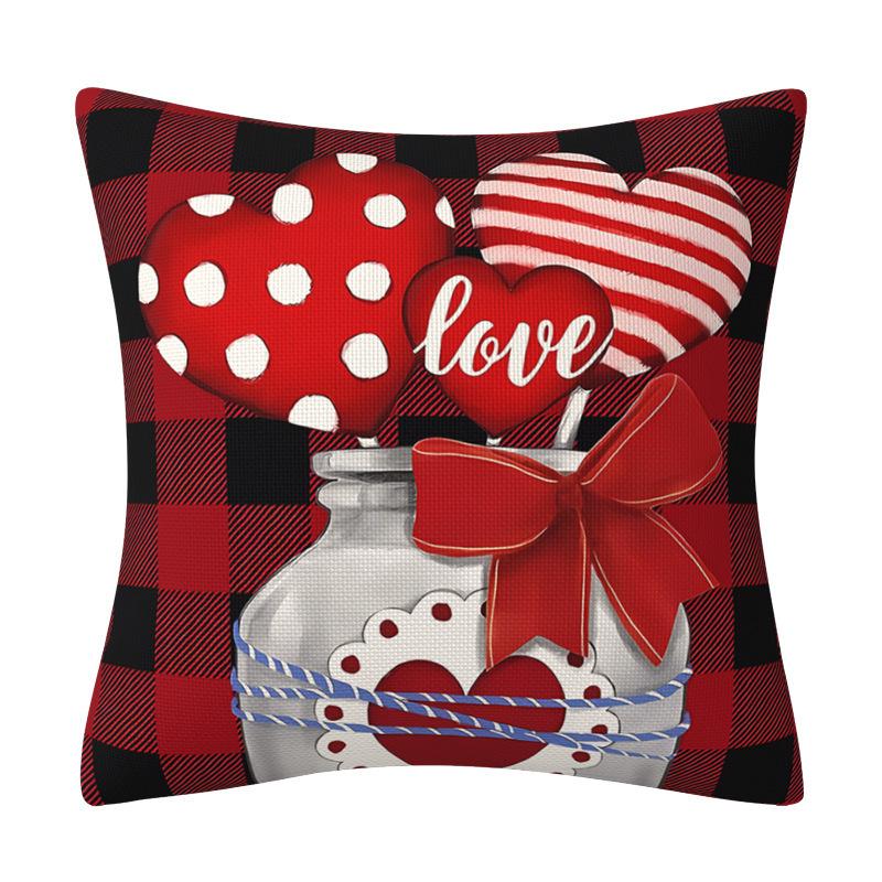 

New Love Valentine s Day Pillowcase Living Room Letter Plaid Sofa Bedroom Pillowcase 45 * 45Cm (without pillow core)