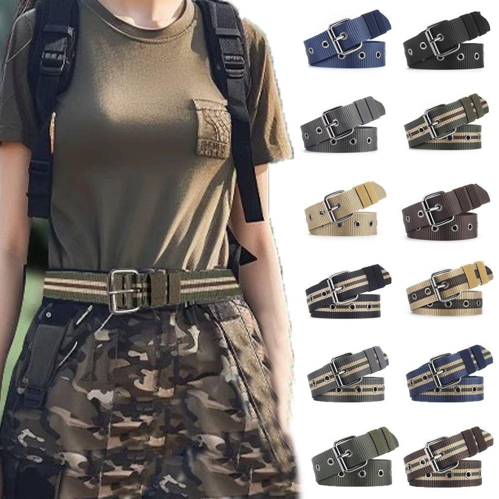 

Stripe Man s Nylon Belt Metal Buckle Dress Decoration Elegant Women Waist Belt Party
