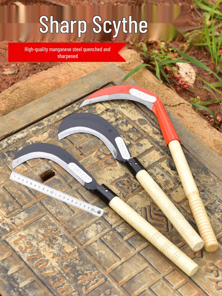 Large Outdoor Manganese Steel Weed Scythe - Long Handle Sickle for Grass Cutting and Corn Harvesting