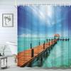 Starfish Beach Bath Shower Curtain Shells Rustic Wooden Planks Palm Trees Natural Landscape Printed Bath Curtains Bathroom Decor