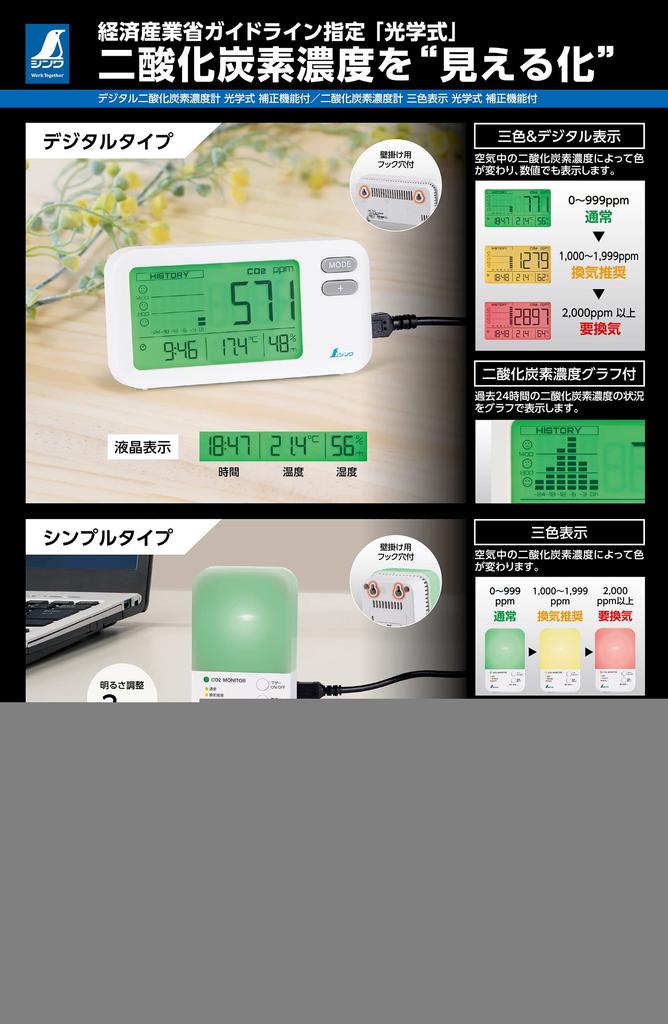 Shinwa Sokutei Digitales Kohlendioxid-Konzentrationsmessgerät, optisch, mit Korrekturfunktion, 78977