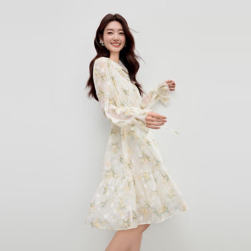 Sweet Floral Ruffle V-Neck A-Line Dress