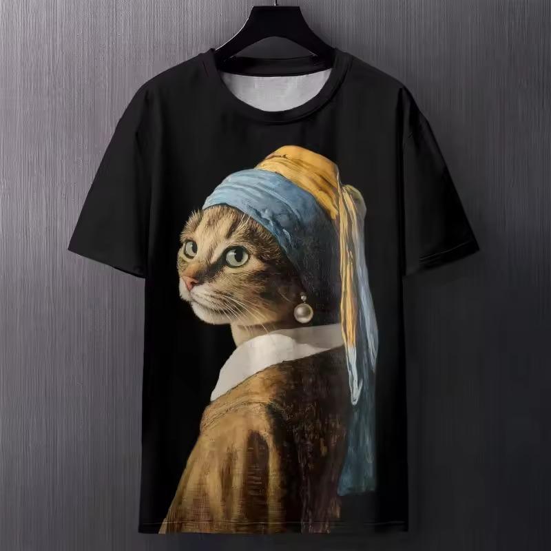 Funny Cat Creative T-Shirts Animal 3D Print Men's Women O-Neck Short Sleeve T Shirt Oversized Tees Harajuku Top Clothing
